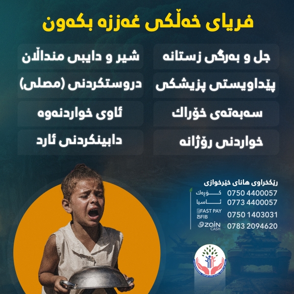 خەڵکی غەززە لە رێگای هاناوە پەیامێک بۆ خەڵکی کوردستان دەنێرن